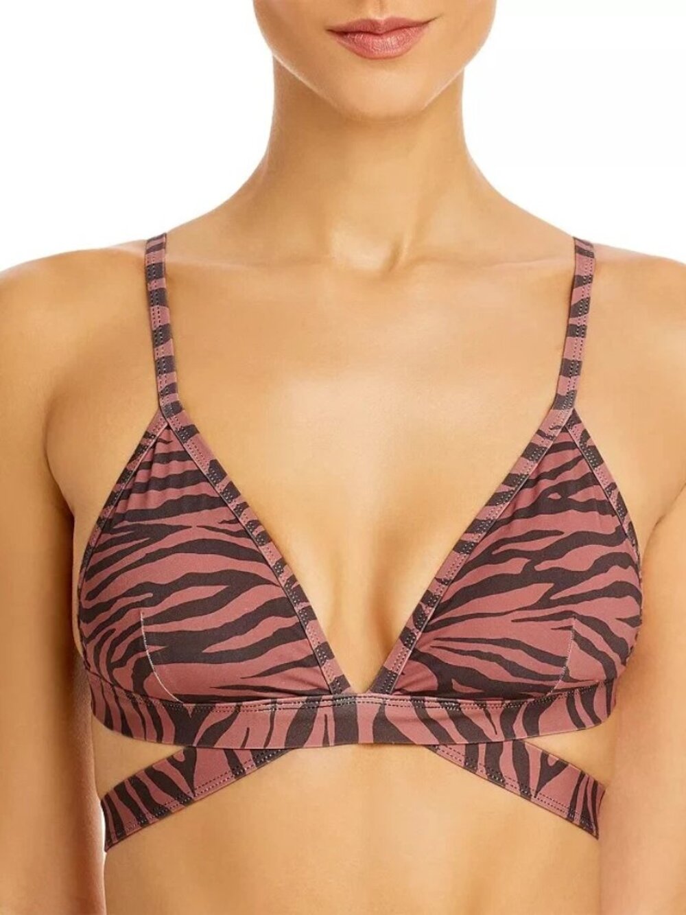 AQUA Swim Tiger Stripe Double Band Triangle Bikini Top Size M